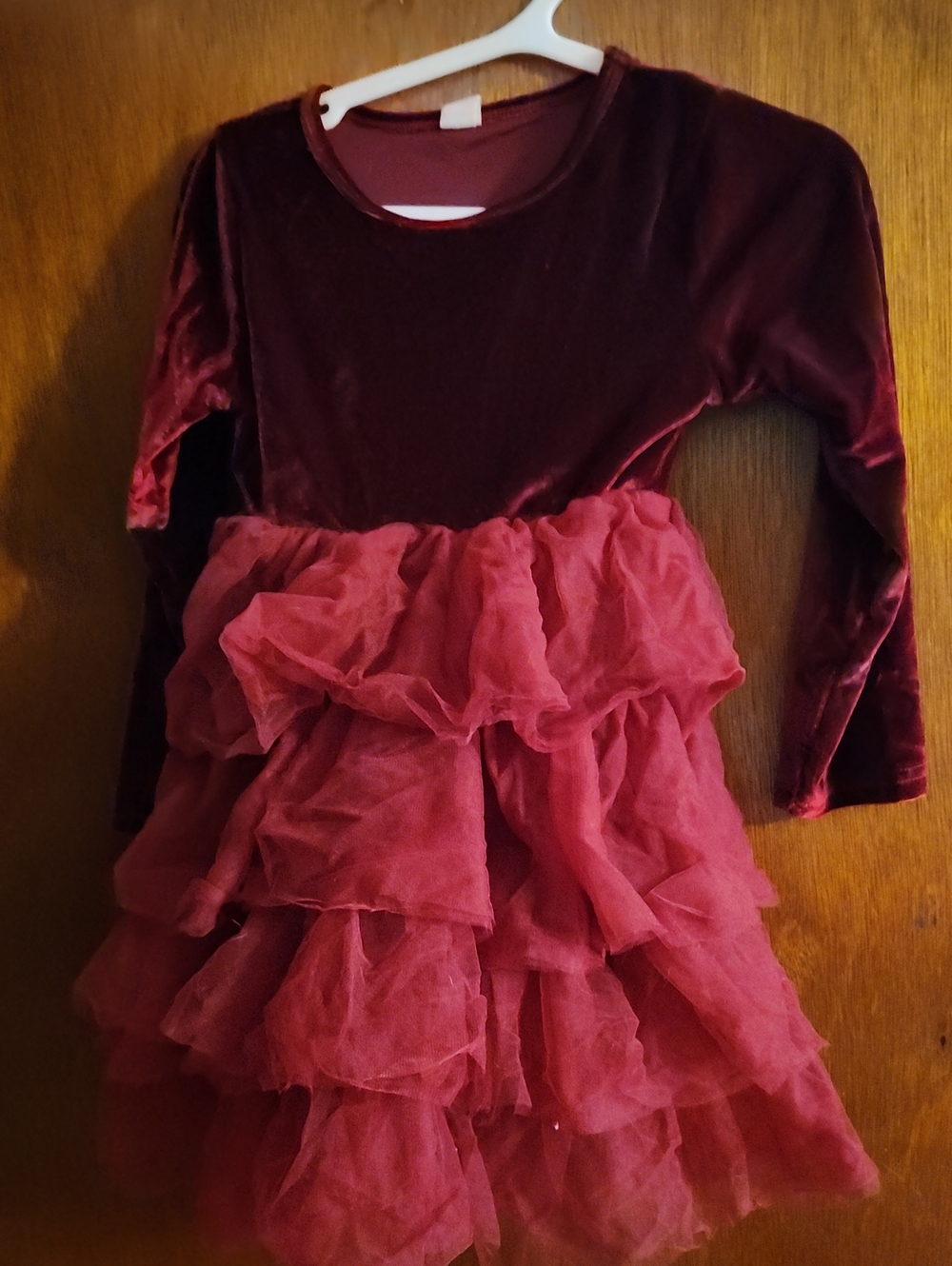 Girls Burgundy Velvet & Tulle Layered Dance Costume Dress